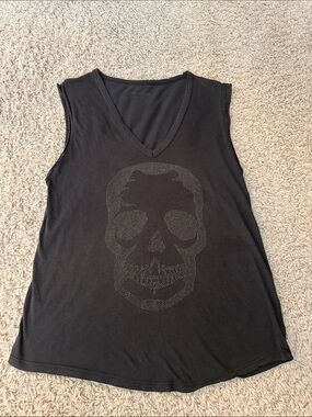 Zadig & Voltaire Black V-Neck Studded Skull Tank
